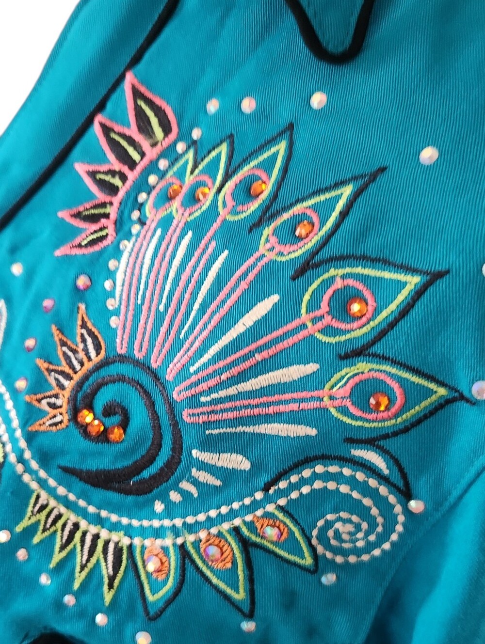 Wrangler Western Shirt Dress Small Turquoise Blue Long Sleeve Rodeo Embroidered - Picture 7 of 11